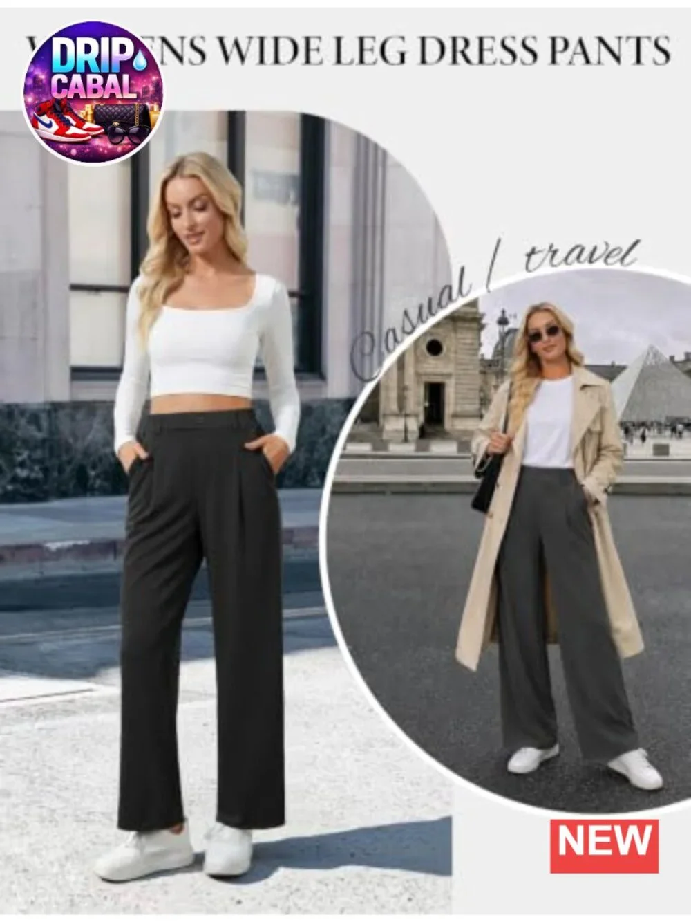 Women's Wide Leg Dress Pants High Waisted Pull On Stretchy Business Casual